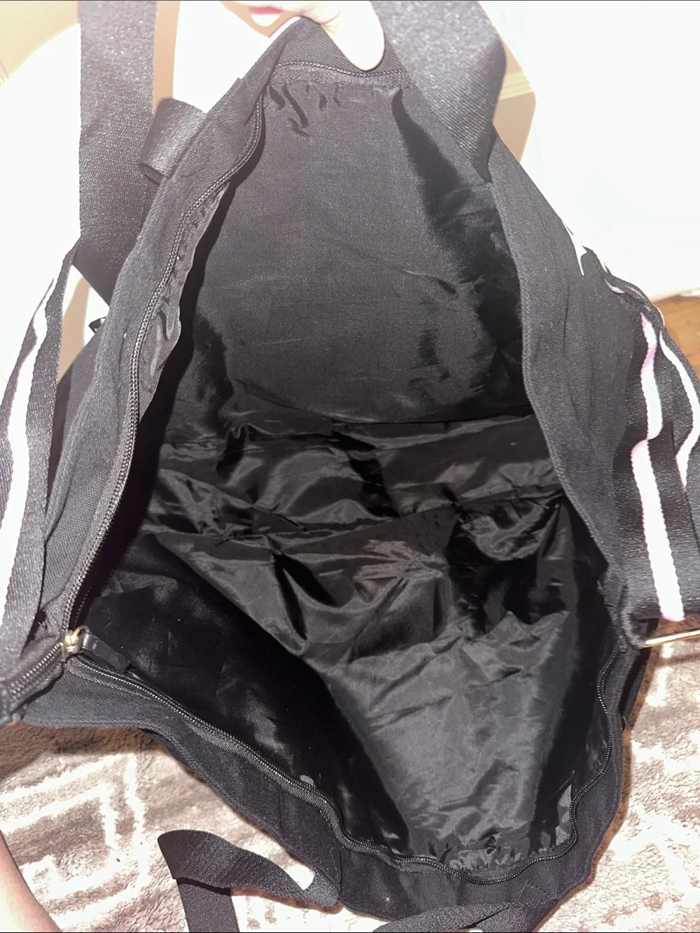 Victoria's Secret Black Tote with Pink Stripes and LOVE Logo